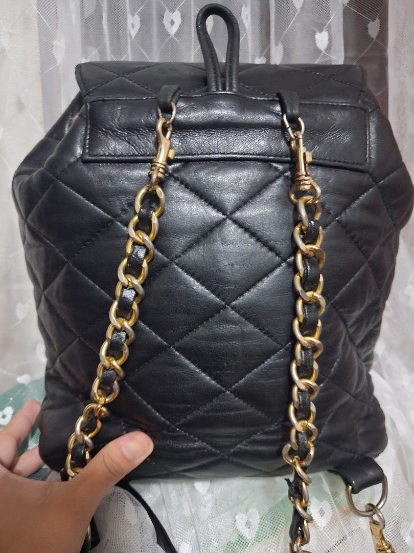 Channel backpack (Category: Luxury Bags & Wallets) located in Binan City. Submitted by ckr.coonlineshop (Listing ID 1461804177, Image 3). Description: from japan auction ( as is where is mine at ur own rish) quilted genuine leather (maganda leather nito quality) medium size issue: mukang replaced stap but same lng sa leather ng body nya loc: sanpedro mop:gcash mod:jnt ,lalamove.