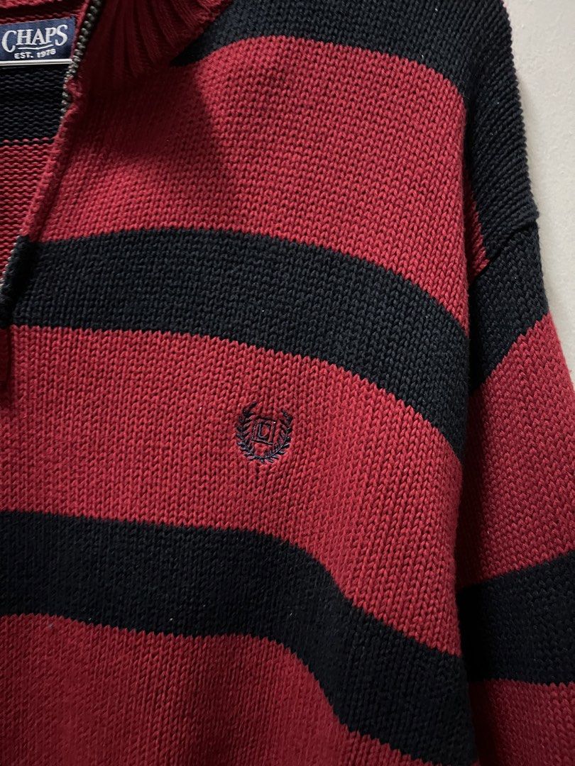 Chaps Red and Black Half Zip Sweater (Category: Coats, Jackets and Outerwear) located in Mandaluyong City. Submitted by pochesguerra (Listing ID 1461897880, Image 2). Description: Chaps Red and Black Half Zip Sweater SIZE: XXL DIMES: 28 x 29 EXCELLENT CONDITION PRICE: 1000 PESOS + SHIPPING FEE .