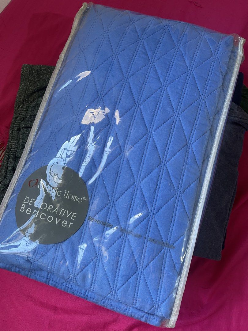 Classic Home Decorative Quilted Bedcover - Full Size (Category: Bedding & Towels) located in Antipolo. Submitted by pink2026 (Listing ID 1461815407, Image 1). Description: - Blue quilted decorative bedcover from Classic Home - Size: 74" x 93" (188 x 236 cm) - fits a Full size bed - Reversible design for versatility - Made with soft and durable Microfiber - Original price P1249.75 from Landmark.