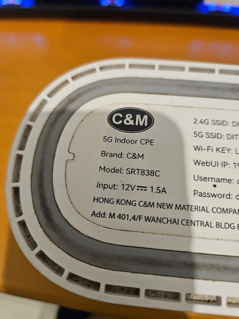 Dito 5G CPE Modem (Lock) (Category: Networking) located in Pasig City. Submitted by gyb12 (Listing ID 1461804572, Image 3). Description: 📡(Lock) DITO Home 5G Indoor CPE SRT838C — ₱1,000 2nd hand unit, good working condition. Selling my DITO Home 5G Indoor CPE, model SRT838C. Inclusions: SRT838C 5G Indoor CPE Dito Lock modem Original power adapter Unit and power adapter only Condition: Good condition, pre-owned. Price: ₱1,000 📍 Meetup: SM East O