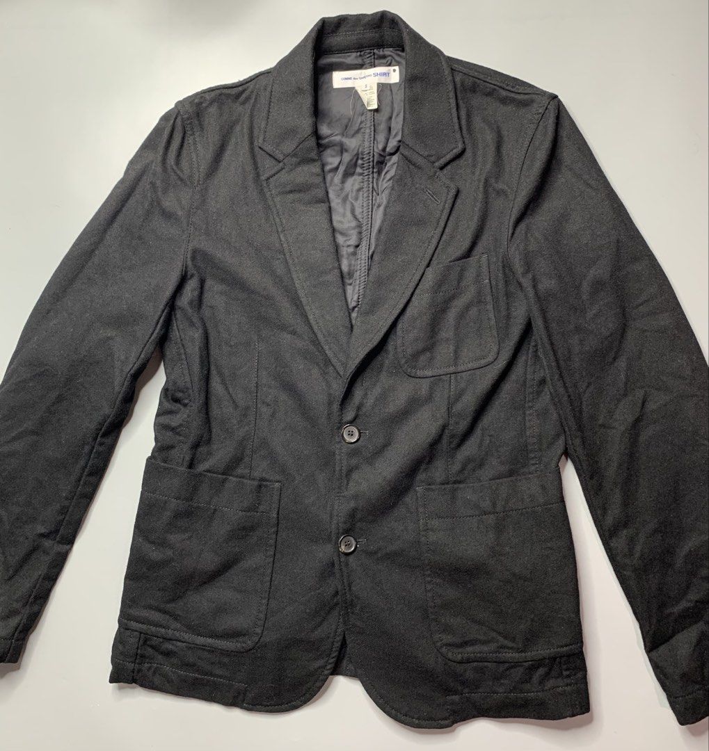 Comme Des Garcons Shirt Blazer (Category: Coats, Jackets and Outerwear) located in Binan City. Submitted by disqualified_but_undefeated (Listing ID 1461895476, Image 2). Description: Comme Des Garcons Shirt Blazer Mens Size- Small Chest- 19 inches Shoulder- 17 inches Sleeve Length- 26 inches Waist- 18 inches Length- 27.5 In Good Condition Material: Polyster & Wool Please Check Detailed Photos Posted For Your Reference Thankyou! •Comme des Garçons