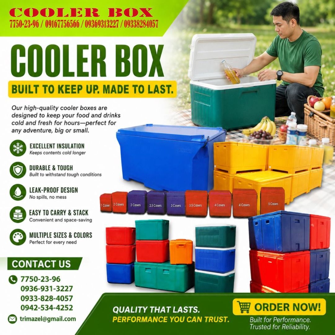 cooler box (Category: Food Organization & Storage) located in Quezon City. Submitted by irishbayaban20 (Listing ID 1461849344, Image 1). Description: ✅ Guaranteed lowest price ✅ Quality products ✅ 100% LEGIT TRUSTED SUPPLIER! ✅ With Complete Legal Documents ✅ BIR Registered We Supply All Kinds Of PPE Supplies, Raincoat, Hard Hat, Cooler Box, Plastic Trash Bin, Road Barriers, Kayak Boats, Crystal Kayak, Traffic Cone, T-Bollards & All Kinds Of Safe