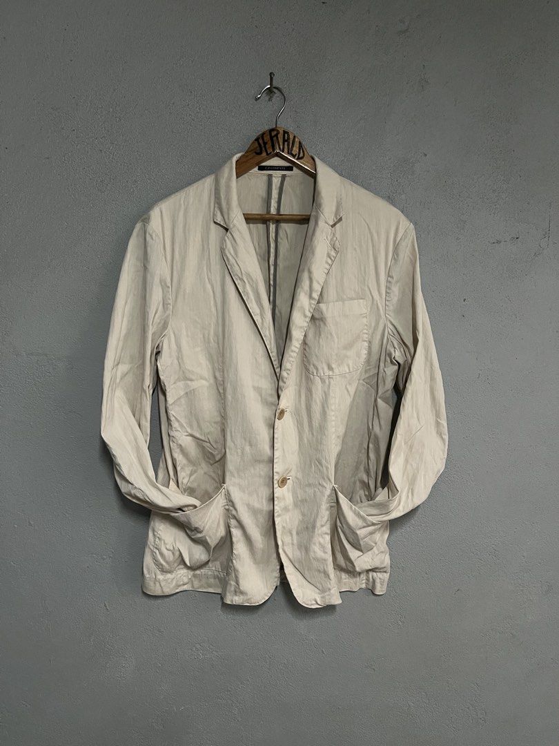 CP Company Blazer (Category: Coats, Jackets and Outerwear) located in Tuguegarao City. Submitted by preowned_curation (Listing ID 1461838620, Image 1). Description: Fits Large (29x21) Missing 1 button on its top collar Off white / Light beige in color Linen look fabric 600 + SF.