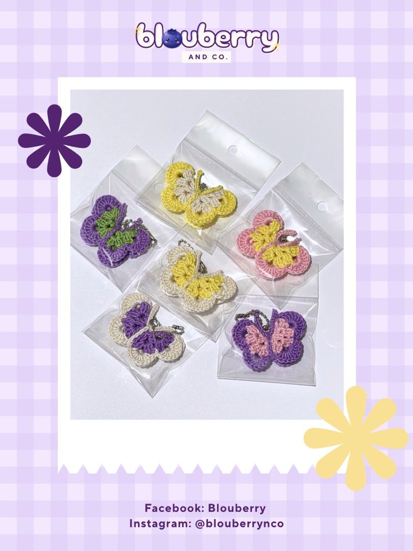 Cute Butterfly Keychain (Category: Handmade Craft) located in Manila. Submitted by angel.blouberry (Listing ID 1461922339, Image 1). Description: • Made with high-quality cotton yarn that helps the keychain last longer while keeping its cute, brand-new look. • An affordable and adorable charm to add to your bags, pouches, or keys. ♡ • Lightweight, cute, and perfect for adding a little personality to your everyday essentials!.