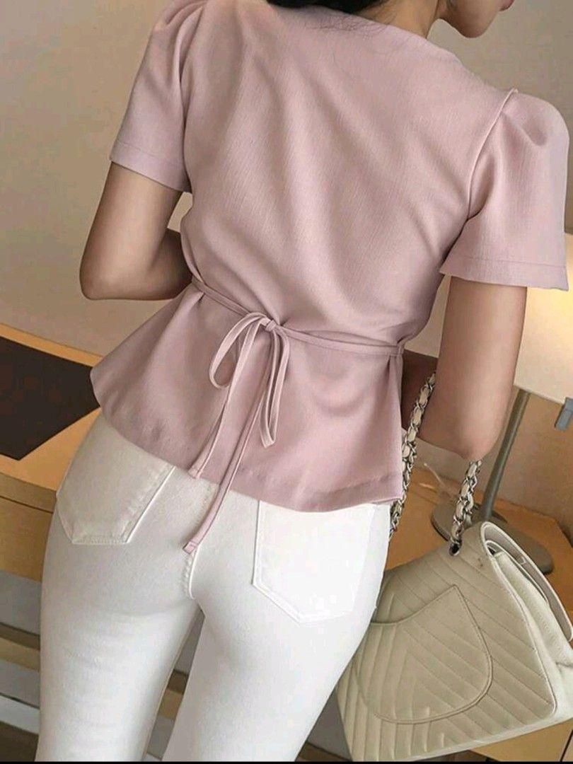 DAZY Women Square Kneck Blouse (Category: Blouses) located in Manila. Submitted by chloesukaycollection (Listing ID 1461843024, Image 2). Description: - DAZY Square Kneck Blouse - Size: Medium (M) - Features puff sleeves - Square neckline - Gold button details down the front - Adjustable tie-back closure - Used once only - I bought this from SHEIN.