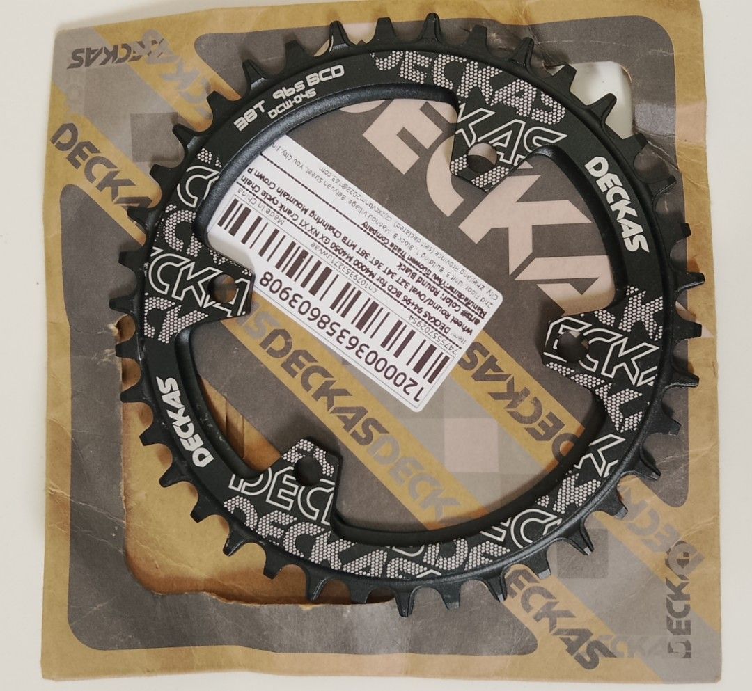 DECKAS 36T Oval Chainring 96 BCD Black (Category: Bicycles) located in Caloocan City. Submitted by tamonchi (Listing ID 1461894900, Image 2). Description: - Brand: DECKAS - Type: Oval Chainring - Teeth: 36T - BCD: 96 - Color: Black - Compatibility: Narrow Wide chain compatible - Use: Suitable for Road and MTB - Condition: Brand new, unused, still in original packaging.