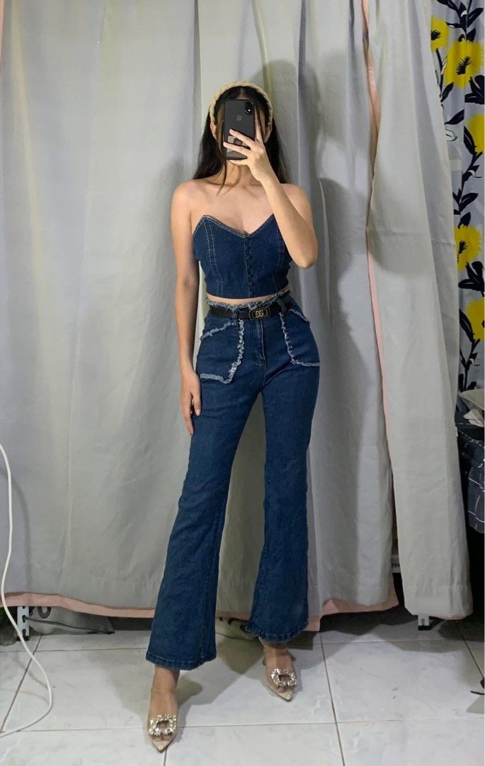 Denim Coords Tube & Pants Set (Category: Sets or Coordinates) located in Quezon City. Submitted by ronavillezar (Listing ID 1462026495, Image 1). Description: - Denim Coords (tube and pants set) - Used only once for a concert. - Fits S-M (stretchable). - Great for any occasion. - Selling for P950..