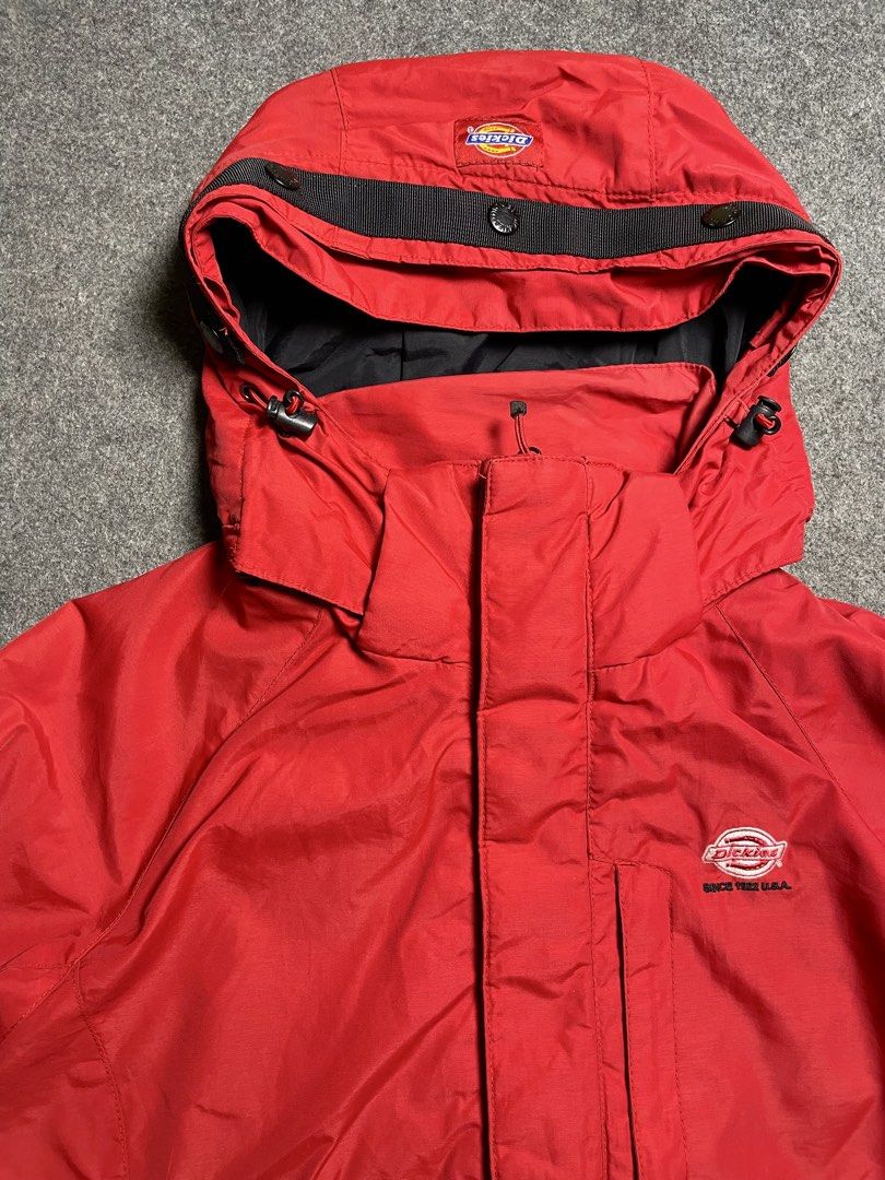 Dickies red Gorpcore windbreaker jacket (Category: Coats, Jackets and Outerwear) located in Cebu City. Submitted by thrifted.john (Listing ID 1461948532, Image 2). Description: Dickies red Gorpcore windbreaker jacket - Legit Authentic - Size S - Removable hood - Dimes: W21 / L26 - Excellent condition - 10/10 colorate & condition - no issue 1,200 Loc: Cebu Unli Vc,Vouch.