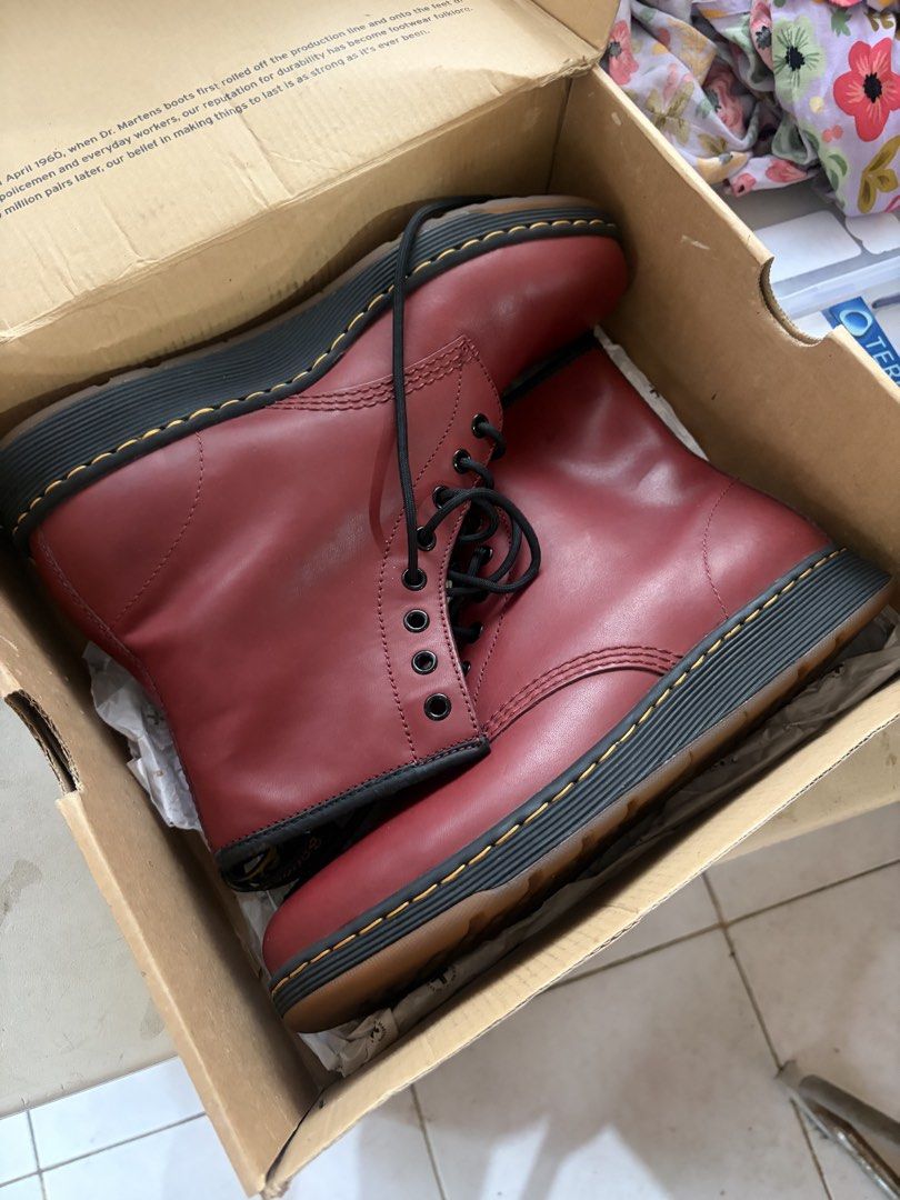Dr. Martens 1460 8-Eye Cherry Red Boots (Category: Boots) located in Muntinlupa City. Submitted by mark1980ca28006 (Listing ID 1461867412, Image 1). Description: Fixed Price na po. Brandnew sya 2yrs na sa Closet so medyo nag brittle yung sa ibabaw pero di namn masyado halata. - Color: Cherry Red / Burgundy - DM's Lite collection - Original retail price: approx. P7,500 - P8,500.