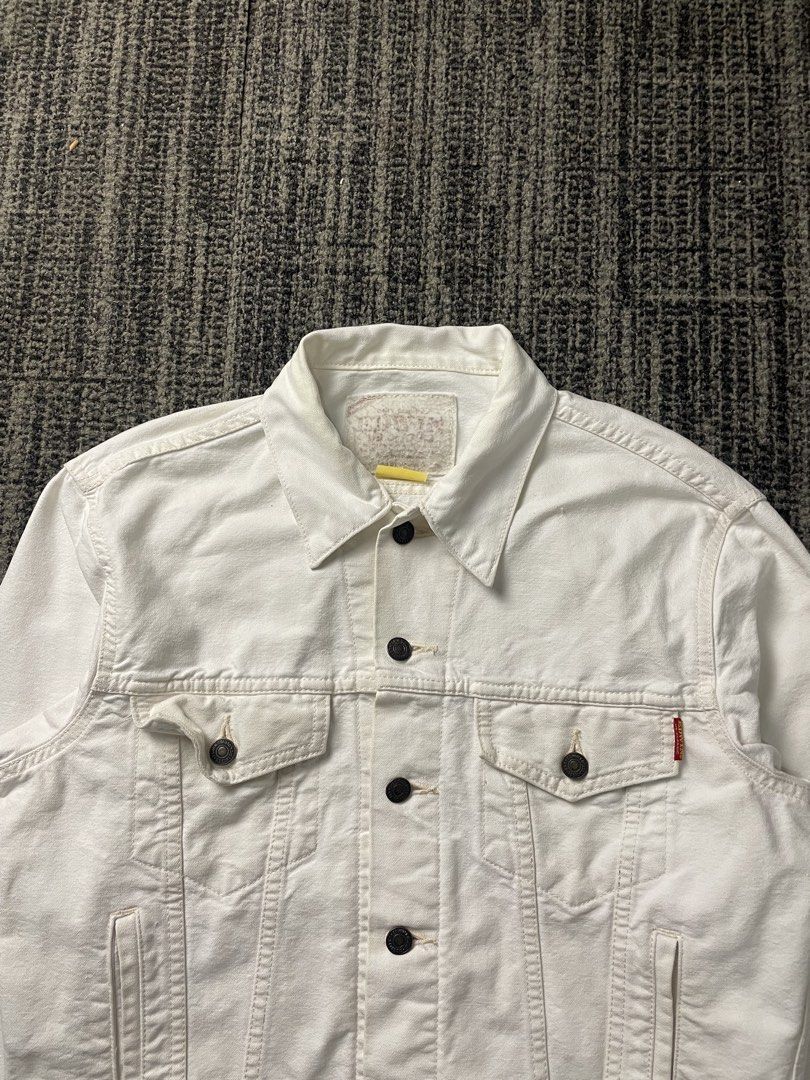 Edwin White Denim Jacket (Category: Coats, Jackets and Outerwear) located in Manila. Submitted by rdtp2 (Listing ID 1461959477, Image 3). Description: size medium 21x22 flaw yellow stain dm for actual pic good condition 9/10.