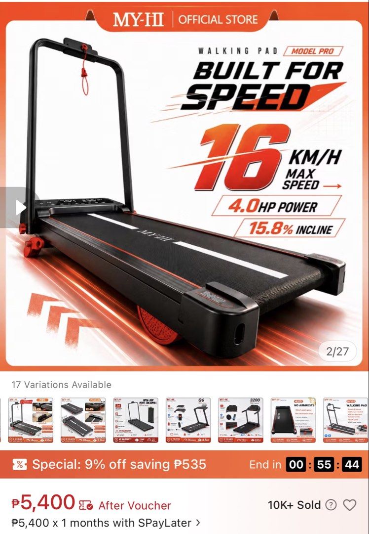 Electronic Portable walking pad (Category: Cardio & Fitness Machines) located in Manila. Submitted by zozobubs (Listing ID 1461830890, Image 3). Description: Home fitness Portable Treadmill. Electric and Premium quality. 1-16 kmph speed Manual incline Foldable design Bluetooth & App connection New well kept condition..