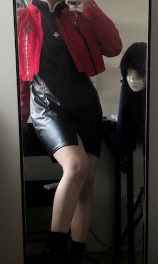 Evangelion Misato Katsuragi Cosplay Set (Category: Sets or Coordinates) located in Pasig City. Submitted by cyamese (Listing ID 1460964480, Image 2). Description: size s-m inclusions - black leather dress - red blazer/jacket - red hat can include styled wig with fake hairline for + 500.