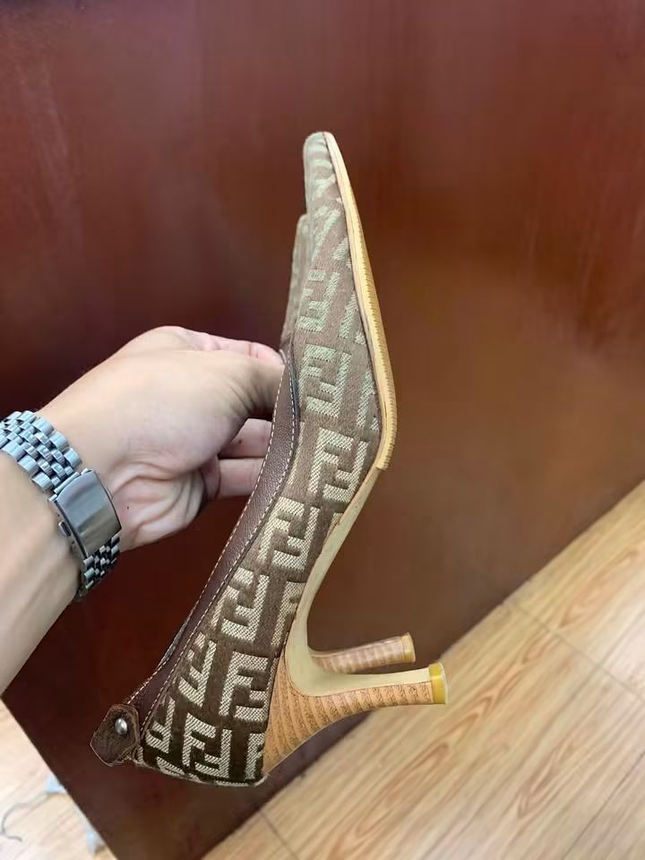 Fendi Zucca Monogram Heels Size 36 (Category: Heels) located in Manila. Submitted by adzwilnams67005 (Listing ID 1461954114, Image 3). Description: - Authentic Fendi heels with iconic Zucca monogram - Made in Italy - Elegant pointed toe design - Moderate heel height, perfect for everyday wear - Shows some signs of wear on soles and insoles - Overall, a great pair of statement heels.