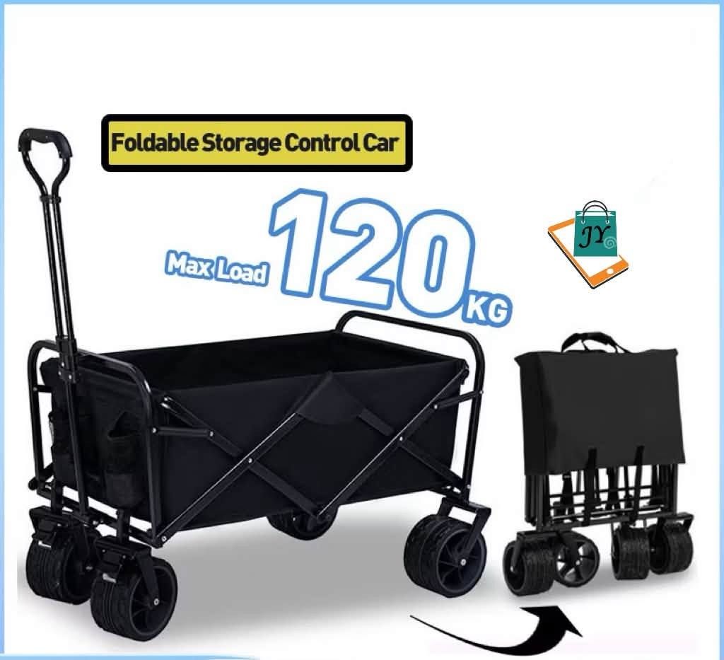 FlashFish Folding Wagon Cart Max Load 120KG (Category: Hiking & Camping) located in Manila. Submitted by chaionlineshop (Listing ID 1461860474, Image 3). Description: - Sturdy black folding wagon cart - Easy setup and folding - Max load capacity: 120kg - Ideal for camping, beach trips, and grocery hauling - Multiple side pockets for extra storage - Durable wheels suitable for various terrains - Comes with a convenient storage bag.