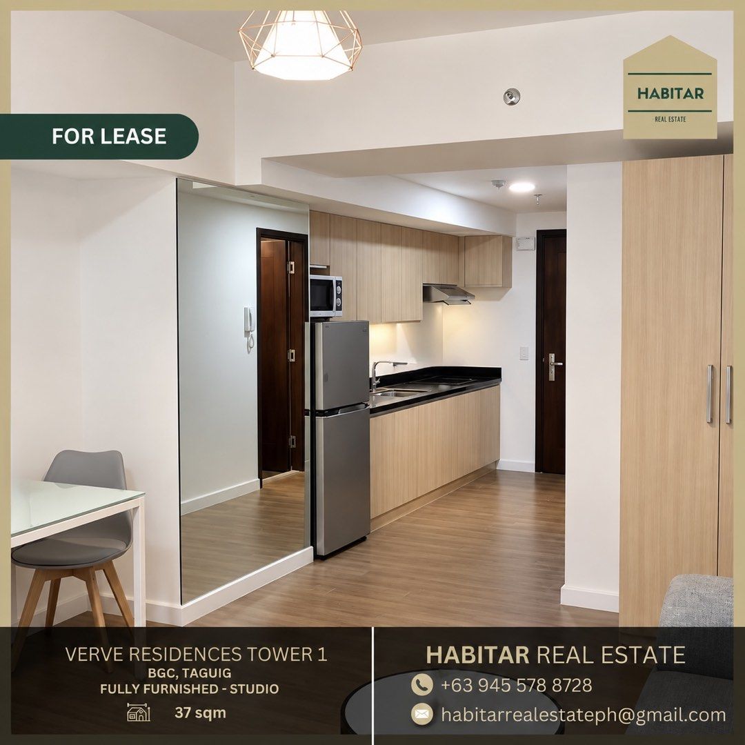 For Lease Verve Residences BGC (Category: Apartments & Condos) located in Paranaque City. Submitted by habitarrealestate (Listing ID 1461837588, Image 3). Description: FOR LEASE‼️ VERVE RESIDENCES TOWER 1 📍 BGC, Taguig City ✨ Studio Unit 📐 37 sqm 🛋️ Fully Furnished 💰 ₱42,000/month Perfectly located in BGC, ideal for comfortable city living and convenient access to offices, dining, shopping, and lifestyle destinations. 📩 Message us for viewin