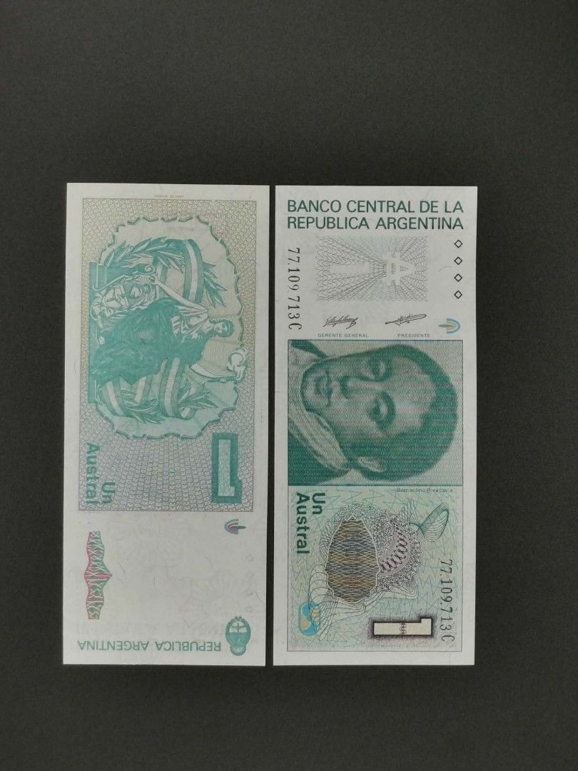 Foreign Banknote (Category: Currency) located in Paranaque City. Submitted by heyitsmeaj (Listing ID 1461821334, Image 1). Description: - Collectible (DEMONITIZED) Argentine Austral banknote - Features a figure with a laurel wreath on the other side - Issued by Banco Central de la Republica Argentina -In good, crisp condition 📌 PARAÑAQUE CITY.