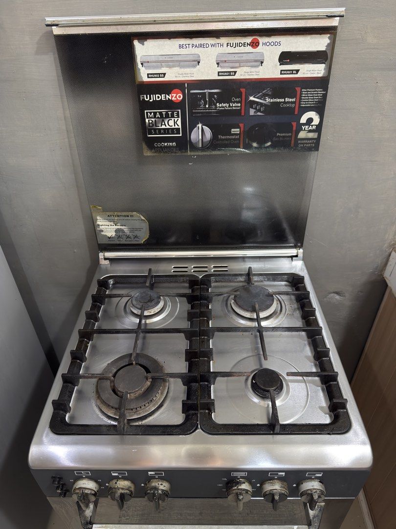 FUJIDENZO GAS RANGE (Category: BBQ, Grills & Hotpots) located in Rizal. Submitted by candice.anne012 (Listing ID 1461815770, Image 2). Description: 🔥 FOR SALE — FUJIDENZO GAS RANGE 🔥 ✨ Fujidenzo FGR 6640VTRCMB • 60cm | 4 Gas Burners • 62L Gas Oven • With Grill & Rotisserie • Stainless finish • SALE PRICE: ₱8,500 ONLY!.