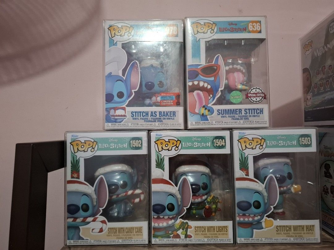 FUNKO STITCH (Category: Designer & Blind Box Toys) located in Manila. Submitted by uaenaiyyuu (Listing ID 1461804807, Image 1). Description: Stitch as baker Summer Stitch Stitch with Candy Cane Stitch with Lights Stitch with Hats.
