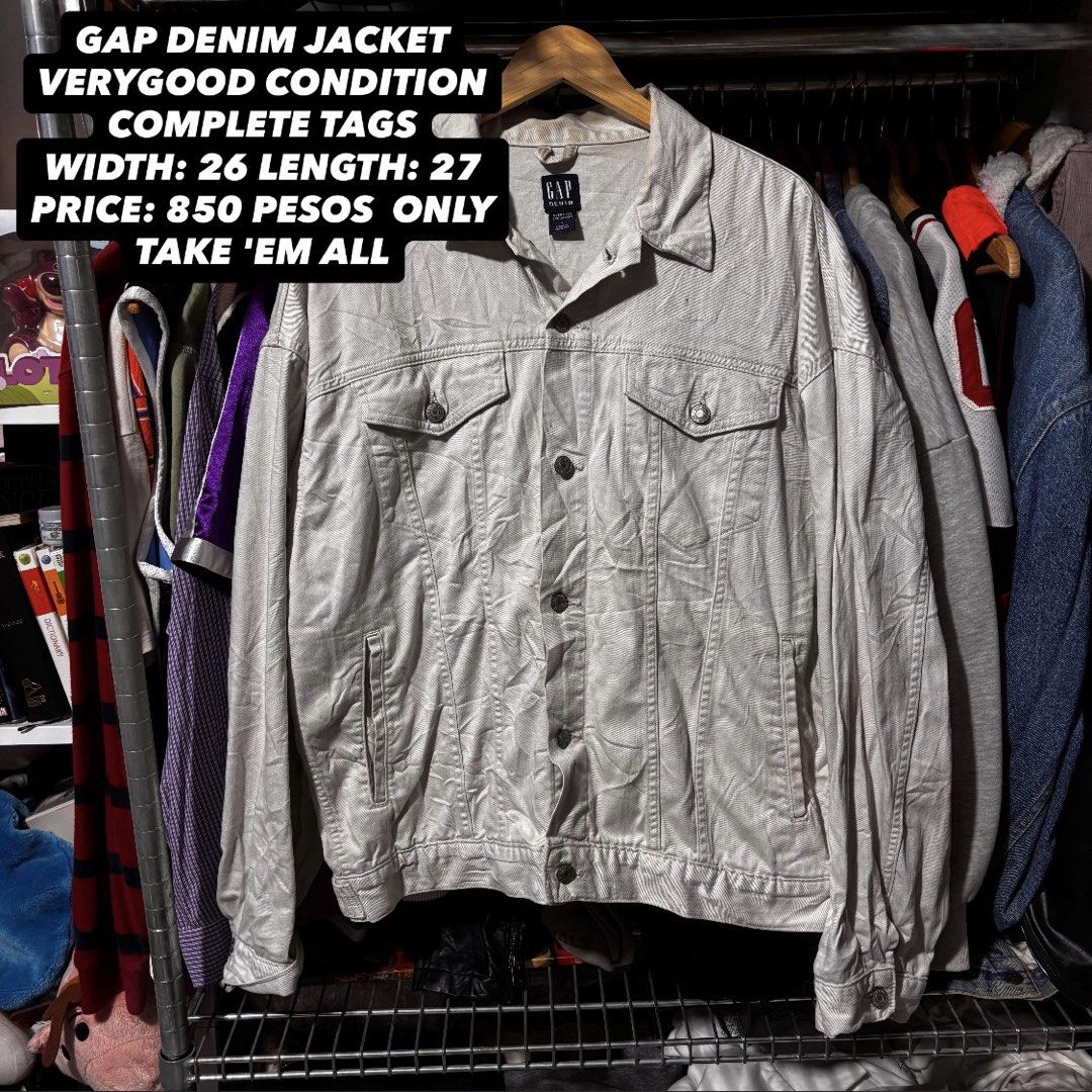 GAP Denim Oversized Icon Jacket L (Category: Coats, Jackets and Outerwear) located in Caloocan City. Submitted by bonsatocha43876 (Listing ID 1461981579, Image 1). Description: - GAP Icon Style Denim Jacket - Oversized fit - Tagged Size: L - Material: 98% Cotton, 2% Spandex Elastane - Made in Pakistan - Measurements: Width 26 inches, Length 27 inches - Price: 850 pesos.