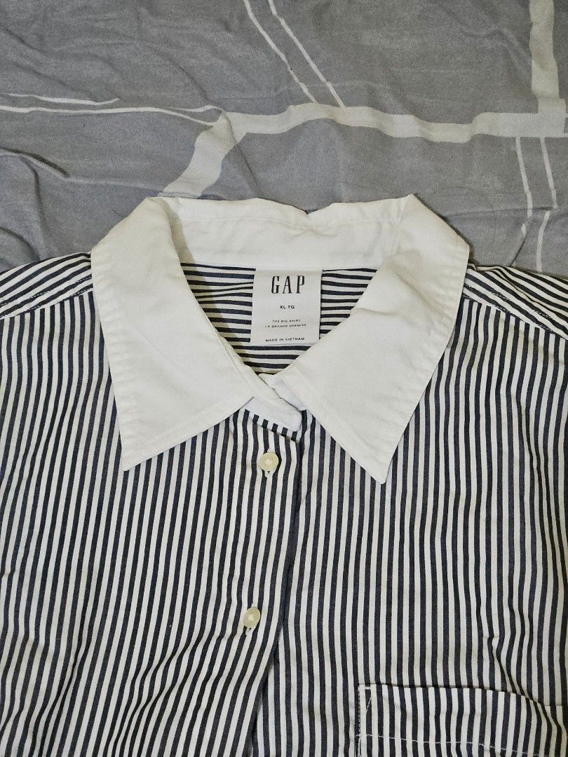 GAP Plus Size Big Striped Button-Up Shirt XL (Category: Longsleeves) located in Marikina City. Submitted by lmv_24 (Listing ID 1461894140, Image 3). Description: GAP Plus Size (The Big Shirt) Striped Longsleeve Polo Shirt W: 26in L: 28in In perfect condition, never worn outside. --- business casual office attire long sleeves polo shirt gap lacoste uniqlo.