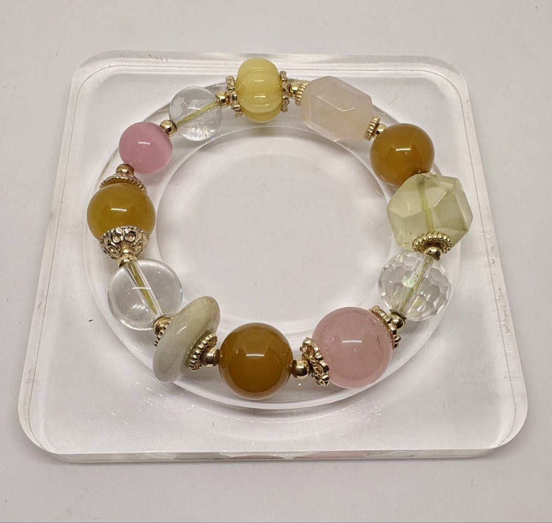 Gemstone DIY bracelet (Category: Bracelets) located in Manila. Submitted by charliesxcharms (Listing ID 1461807499, Image 3). Description: Lemon quartz, RQ, yellow jade, jade donut, cq, azezulite, silk jade.