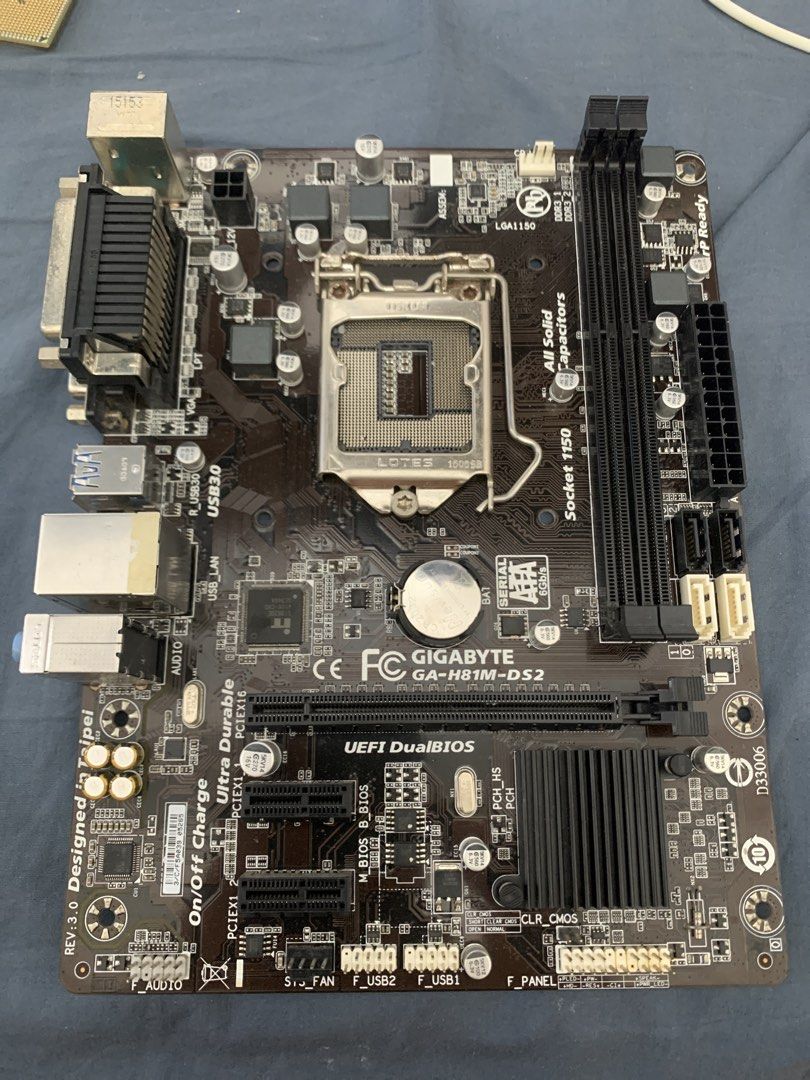 Gigabyte GA-H81M-DS2 Motherboard Socket 1150 (Category: Computer Parts) located in Tayabas. Submitted by littlewing7075 (Listing ID 1461878737, Image 1). Description: Wala pong issue Around Quezon Province - Gigabyte H81M-DS2 Motherboard - Supports Socket 1150 Processors - Features UEFI DualBIOS Technology - Ideal for Budget PC Builds or Upgrades - Tested and Confirmed Working - Sold As Is.