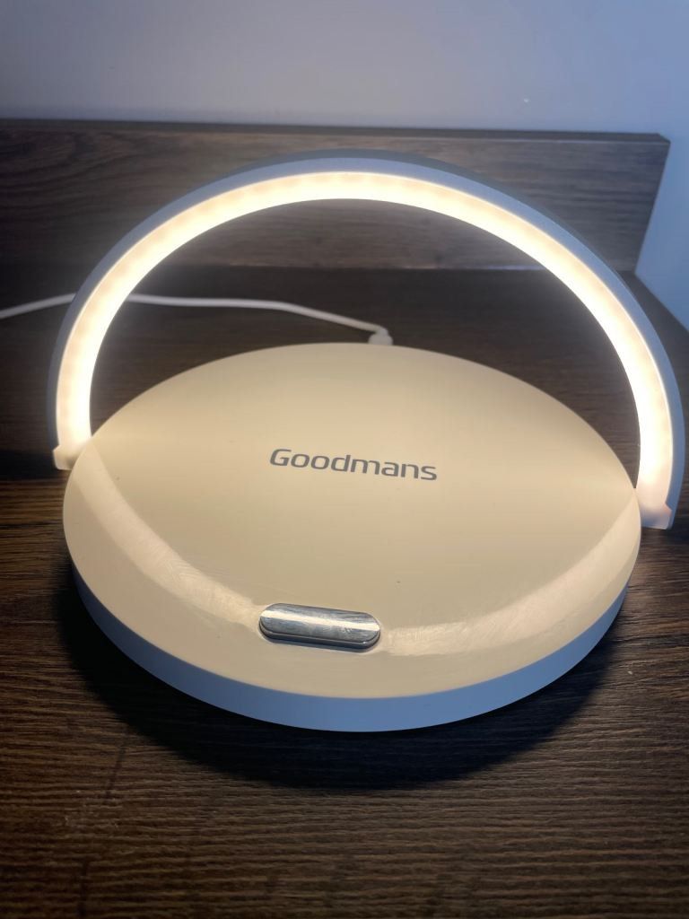 Goodmans Wireless Charger with LED Night Light (Category: Lighting) located in Siquijor. Submitted by yhostuff (Listing ID 1461837995, Image 2). Description: - Goodmans Wireless Charger & Night Light Combo - Wirelessly charges your smartphone - Features a warm, ambient LED night light -3x brightness adjustment - Ideal for bedside tables - Simple front soft touch button control -easy Type C port -No cord included po - Tested with my iphone 17 char
