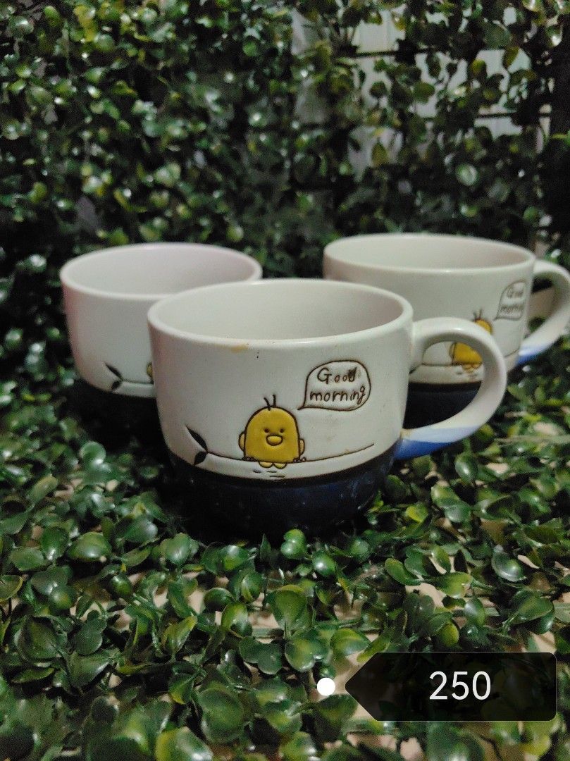 Goodmorning bird mug (Category: Coffee & Tea Tableware) located in Calamba. Submitted by princesspauliney. (Listing ID 1461924819, Image 1). Description: 3pcs for 250 Shoppee check out.