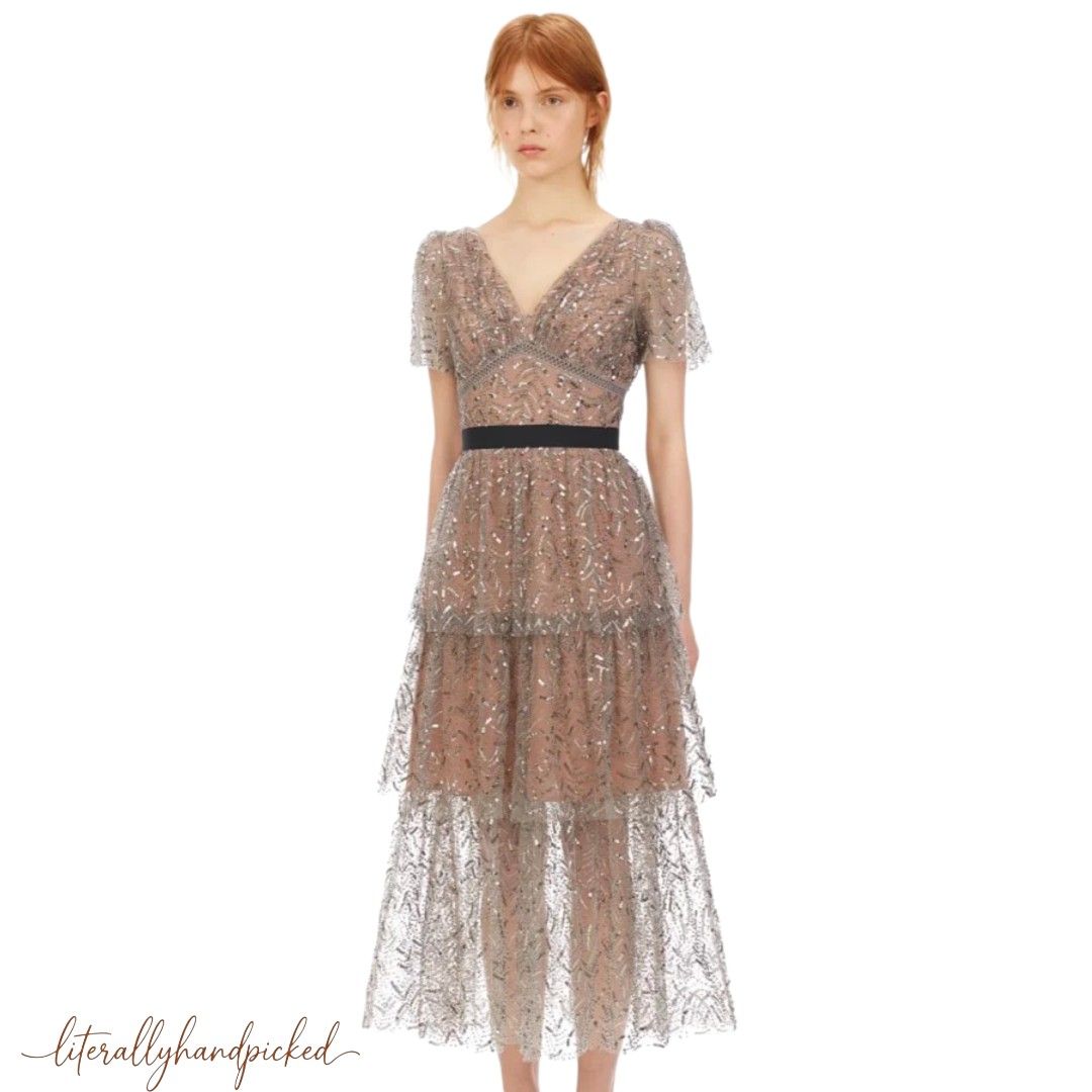 Grey Mesh Leaf Sequin Midi Dress (Category: Dresses) located in Tarlac. Submitted by literallyhandpicked (Listing ID 1461845063, Image 2). Description: •Literally Handpicked for you❤️ •Direct Message if Interested 💌 •Please feel free to make an offer🤝 Bust size 34"-36" Waistline 28"-30" Dress Lenght 48" Please note that there may be slight errors as measurements are taken with the item laid flat. It is in very good condition, but as it is a use