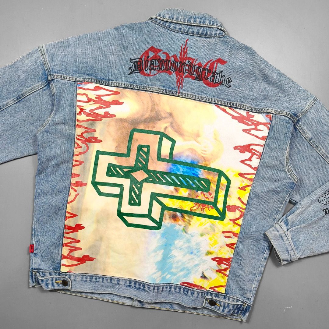 GRKC DISTRESSED TYPE III DENIM JACKET (Category: Coats, Jackets and Outerwear) located in Baguio. Submitted by curatedandselected (Listing ID 1461902140, Image 3). Description: Size: large to XL Dimes: 26W x 28.5L Condition: 9.5/10 Fabric: denim.