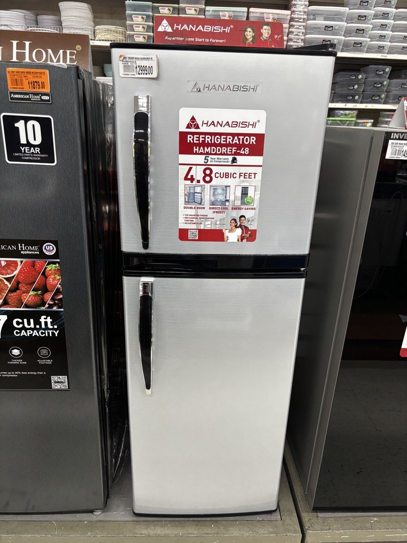 Hanabishi Refrigerator 4.8 Cu. Ft. Double Door (Category: Refrigerators and Freezers) located in Manila. Submitted by aaaeina (Listing ID 1461998462, Image 1). Description: - Hanabishi refrigerator 4.8 cubic feet, double door design. - Bought for 13k as seen in picture. Used only for 1 yr. NO ISSUE sa lamig at tibay. - Minor issue, external lang. Chipped paints sa bandang baba at door handle. - RFS: bumili ng mas malaking ref. .