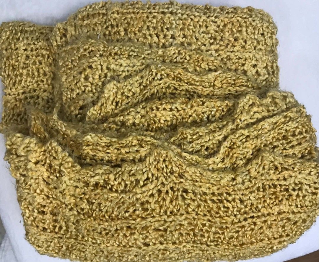 Handmade Knitted Blanket - Mustard Yellow (Category: Cushions & Throws) located in Imus. Submitted by stop_shop7 (Listing ID 1461828121, Image 1). Description: - Cozy, handmade knitted blanket - Beautiful mustard yellow color - Textured stitch pattern - Long and versatile for multiple styling options - Perfect for cooler weather - Feels soft and comfortable -size: 75*80 inches.