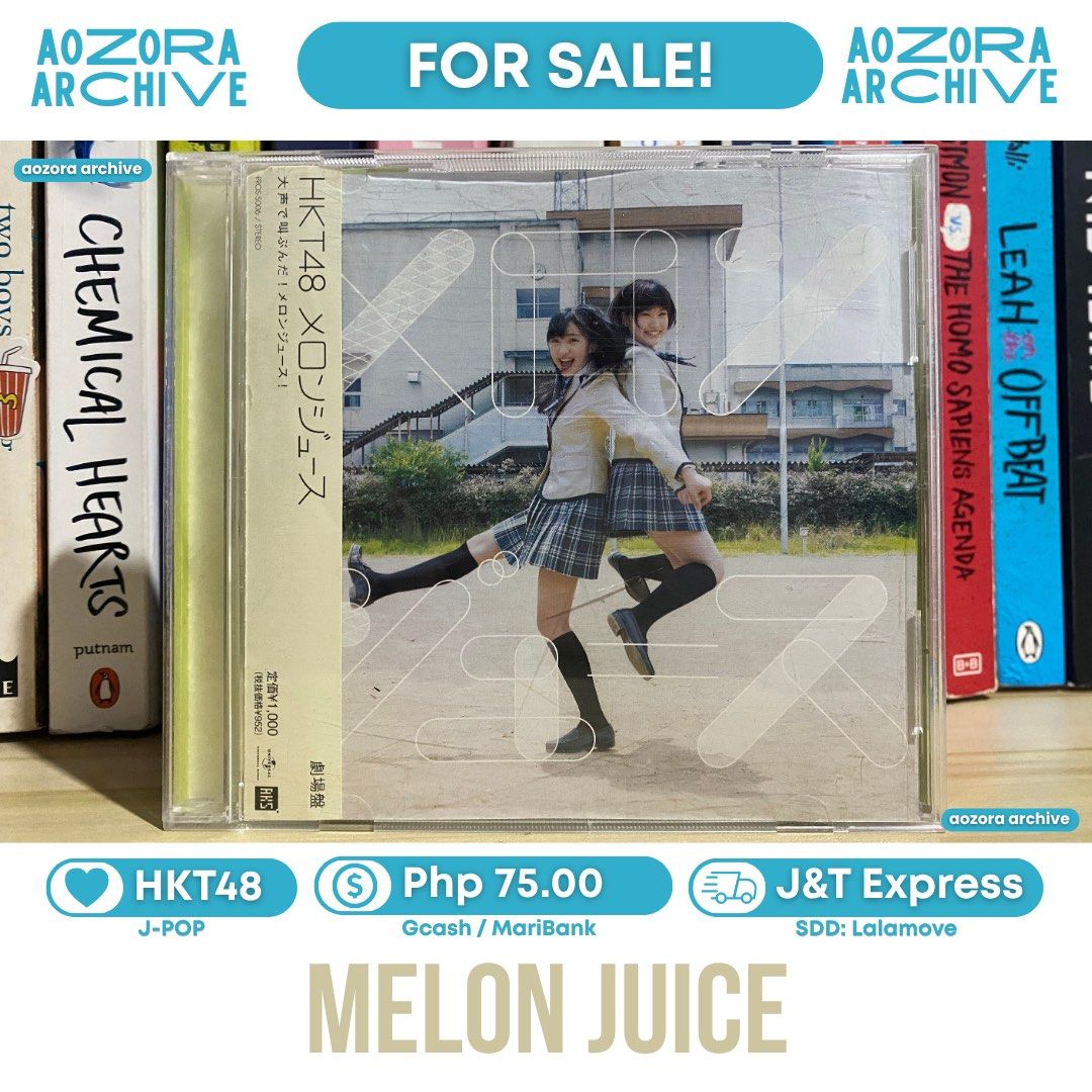 [HKT48] Melon Juice (Theater CD) (Category: Portable Music Players) located in Cavite. Submitted by aozora.archive (Listing ID 1461800479, Image 1). Description: ── .✦ HKT48 'Melon Juice' CD ⤷ ゛Price: P75.00 +lsf ˎˊ˗ 🗒️: With Obi — ⤷ ゛[🚛] Mode of Delivery ˎˊ˗ ⤷ ゛J&T Express / Lalamove ˎˊ˗ ⤷ ゛[💸] Mode of Delivery ˎˊ˗ ⤷ ゛GCash / MariBankˎˊ˗ ⋮ ⌗ ┆Ships every Saturday/Sunday — Don’t hesitate to message us for more details! You may also request add