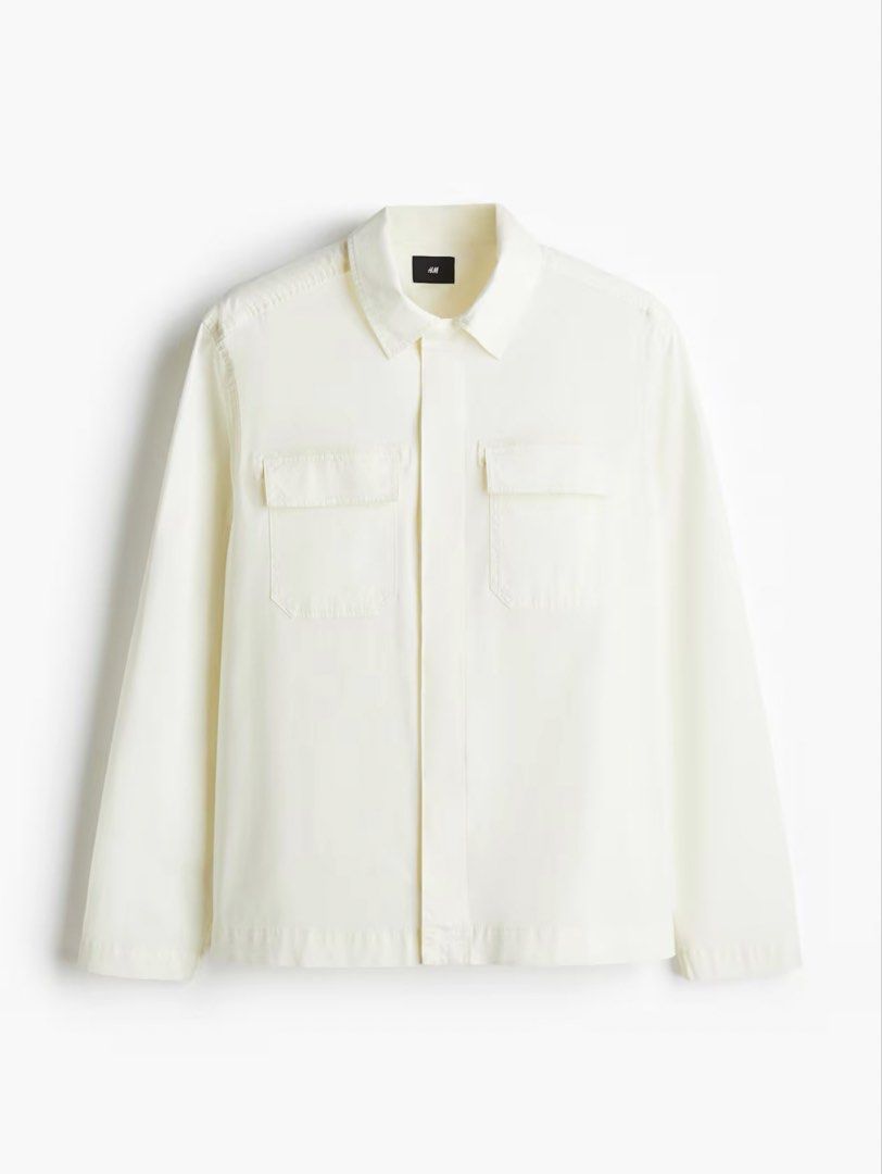 H&M Men White Overshirt Jacket L (Category: Coats, Jackets and Outerwear) located in Pasig City. Submitted by loveanca (Listing ID 1461998734, Image 1). Description: Bought at H&M store for 2,490. Selling for 1,500.