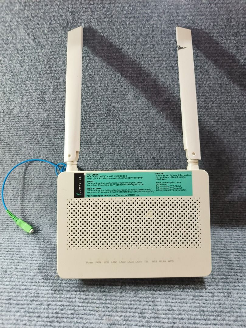 Huawei GPON Terminal WiFi Router (Category: Networking) located in San Leonardo. Submitted by burgossanleonardo.12345 (Listing ID 1461820628, Image 1). Description: - Huawei HG8145V5 GPON Terminal WiFi Router - Dual antennas for strong WiFi signal - Comes with blue fiber optic cable - Multiple LAN ports for wired connections - Ideal for reliable home internet setup -untested.