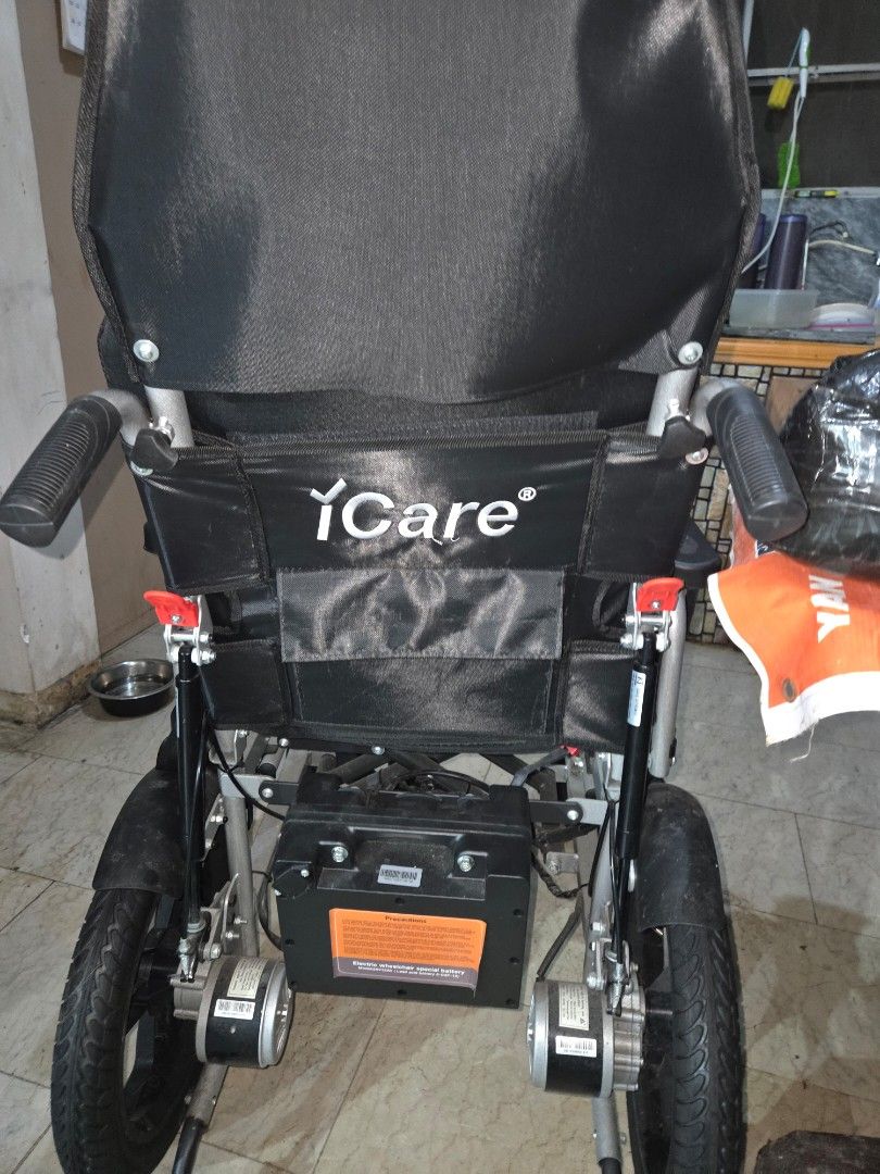 Electric Wheelchair icare E510 (Category: Wheelchairs) located in Las Pinas. Submitted by delphiom34 (Listing ID 1461799172, Image 1). Description: We are selling our- iCare Electric Wheelchair - Easy maneuverability with joystick control - Includes battery pack not used even once...too bulky for our mother - Powered by two rear motors - Comfortable black fabric seat - Durable silver metal frame - Ready for its new owner.