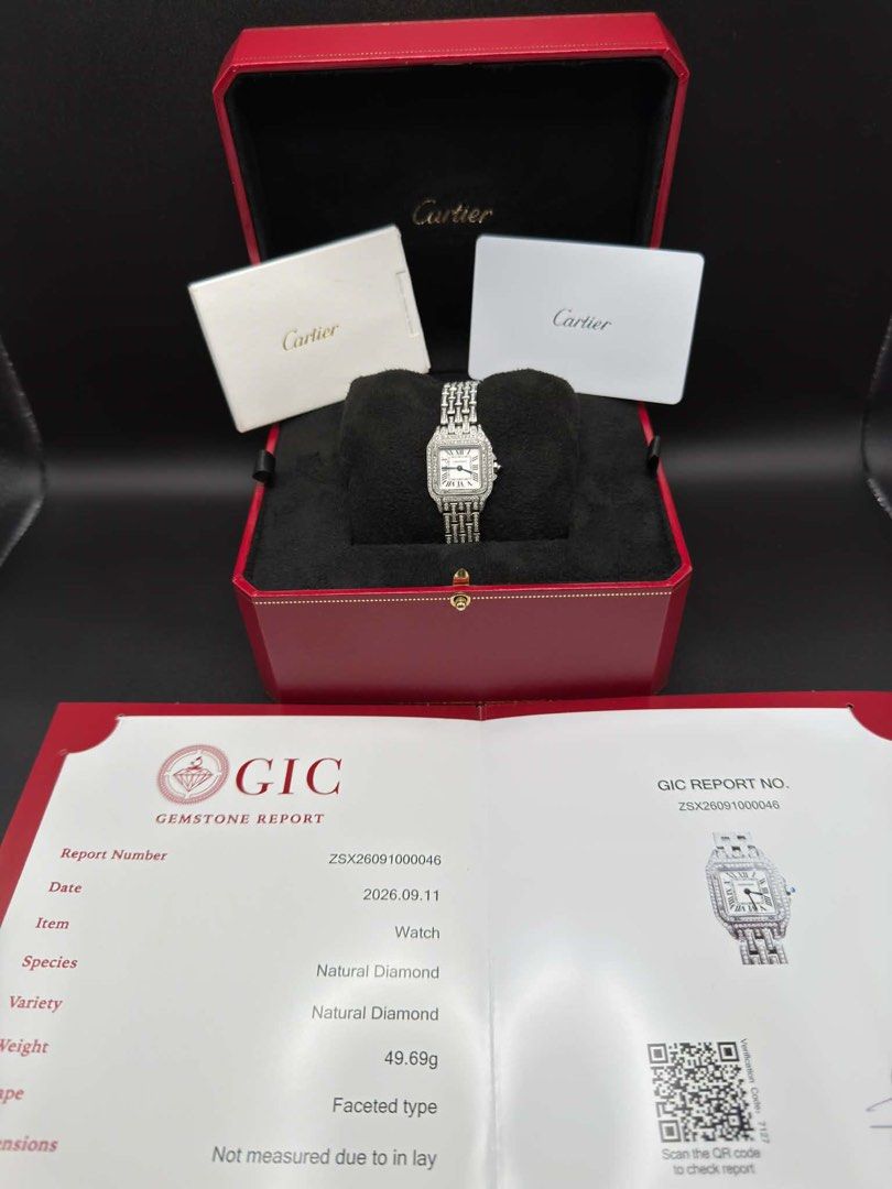 Iced Out Cartier Panthere small Diamond (Category: Luxury Watches) located in Quezon City. Submitted by jlmcshopandbuy (Listing ID 1461824846, Image 3). Description: FOR SALE | ICED-OUT CARTIER PANTHÈRE SMALL WSPN0006 ✨ Cartier Panthère Small – Stainless Steel ✨ • Natural Diamonds • Original GIC Lab Gem Certificate • Panotes Authentication Receipt • HK Setting Case & Bracelet • Original Cartier Panthère Movement • NFC / Cartier Care Card with QR 