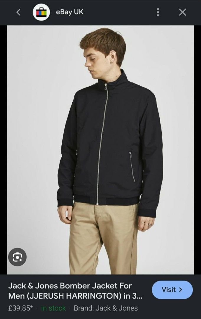 Jack & Jones Rush Harrington Bomber Jacket Mens Black (Category: Coats, Jackets and Outerwear) located in Agdangan. Submitted by esviell (Listing ID 1461975528, Image 2). Description: - Brand: Jack & Jones - Style: Black Bomber Jacket (Harrington) - Closure: Zip-up front - Pockets: Two side pockets with zips - Features: Ribbed collar, cuffs, and hem - Occasion: Casual wear - Look: Sharp and stylish - Imported.