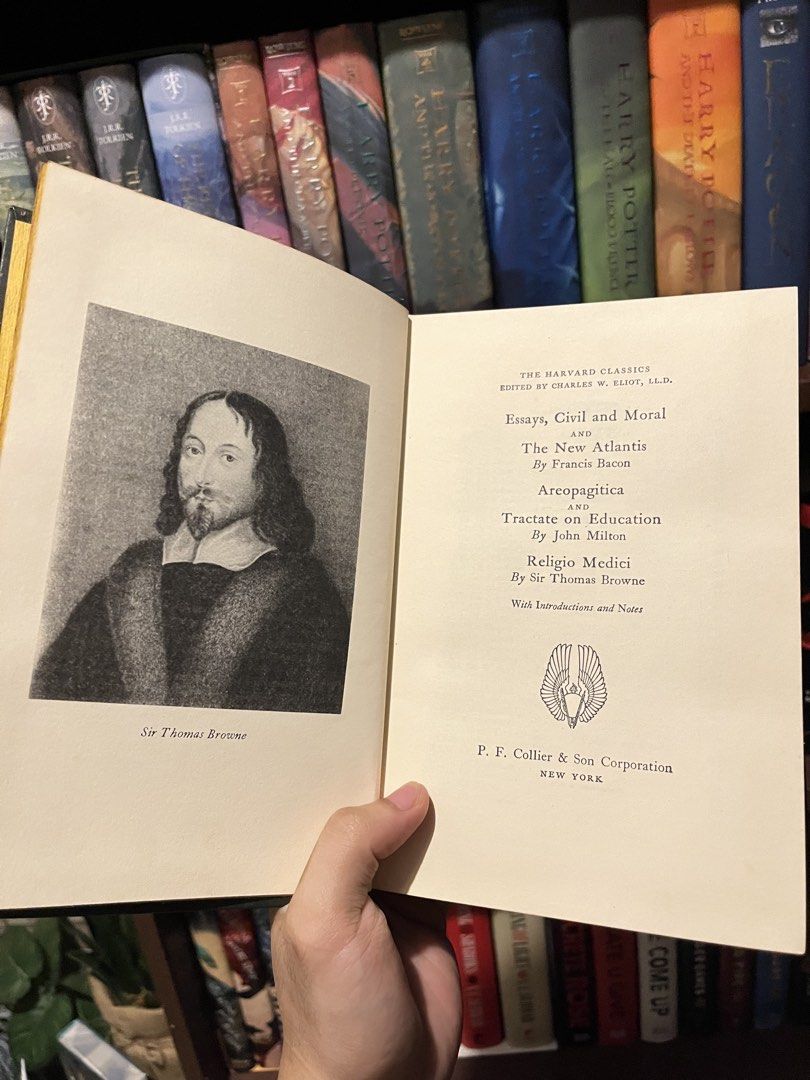 JOHN MILTON. SIR THOMAS BROWNE. FRANCIS BACON. HARVARD CLASSICS (HB) (Category: Storybooks) located in Baliuag. Submitted by lxcrative_epoxh (Listing ID 1461857966, Image 2). Description: HARVARD CLASSICS (HB)— ₱650 Includes; Essays, Civil and Moral AND The New Atlantis By Francis Bacon Areopagitica AND Tractate on Education By John Milton Religio Medici By Sir Thomas Browne.