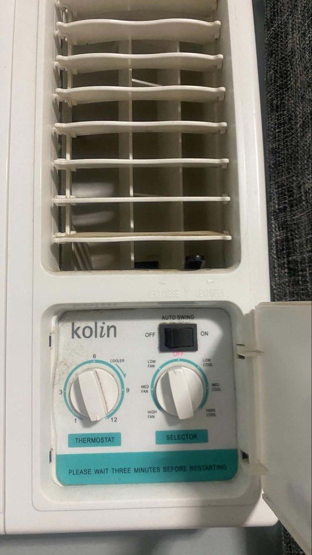 Kolin Window Type Air Conditioner (Category: Air Conditioning and Heating) located in Manila. Submitted by notedbyher (Listing ID 1461849972, Image 2). Description: - Kolin Window Type Air Conditioner - Features thermostat and selector controls for cooler and fan speed - Auto swing function for even air distribution - Important: Please wait three minutes before restarting the unit - Unit is in good working condition.
