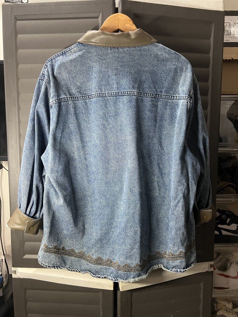 Korean Brand Embroidered Denim Jacket (Category: Coats, Jackets and Outerwear) located in Angono. Submitted by odd.fitt (Listing ID 1461995770, Image 2). Description: Medium 24W 26L Oversized No issue.
