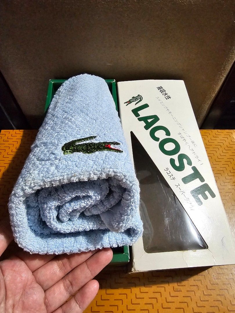 SALE❗LACOSTE Towel (Category: Bedding & Towels) located in Quezon City. Submitted by senyoramaria (Listing ID 1461900557, Image 3). Description: LACOSTE 18 x 38 inches Mas maliit kesa bath towel, good for traveling. *May dumi dun sa folded area, pero washable. Php800❗.