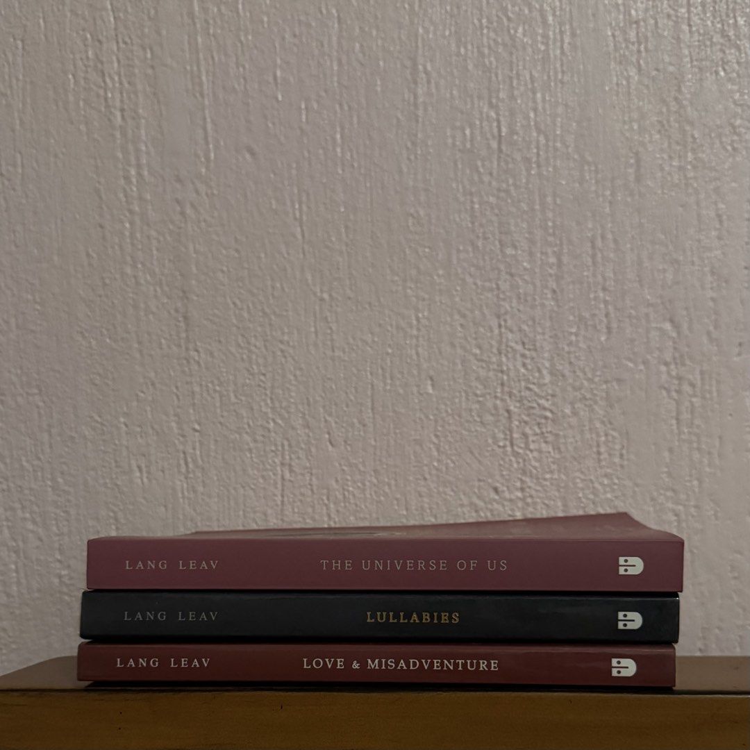 Lang Leav books (Category: Storybooks) located in Bacolod City. Submitted by ninerss (Listing ID 1461948869, Image 1). Description: Set : 600 • Love & Misadventure - 250 • Lullabies - 250 • The Universe of Us - 250.
