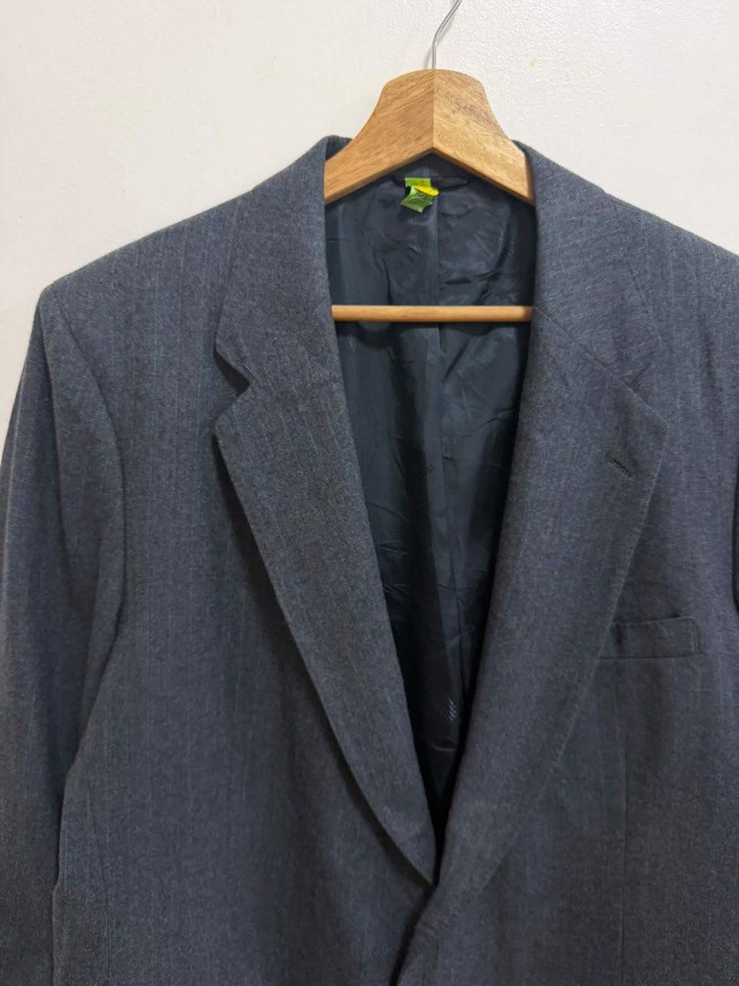 Lanvin Paris Wool Lined Coat (Category: Coats, Jackets and Outerwear) located in Iloilo. Submitted by bunitoapparel_v2 (Listing ID 1461918108, Image 2). Description: Lanvin Paris Wool Lined Coat Excellent Condition No Flaws Made in USA Size Large to XL Width 23 Length 32 Vintage Lanvin Paris-New York grey blazer featuring a branded jacquard interior lining and indicating the marks of world best All virgin Wool indicating the mid century or vintag