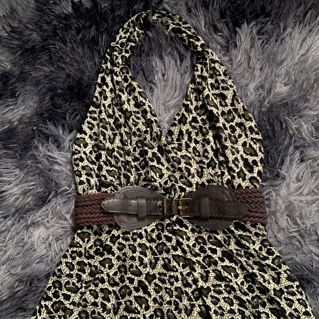 Leopard Print Halter Top with Belt (Category: Sleeveless) located in Manila. Submitted by ilunaaa4 (Listing ID 1461801072, Image 2). Description: - Cute leopard print halter top - Includes a braided belt to cinch the waist - Flowy and comfortable fabric - Versatile for night outs or casual days - Pairs well with jeans or shorts.