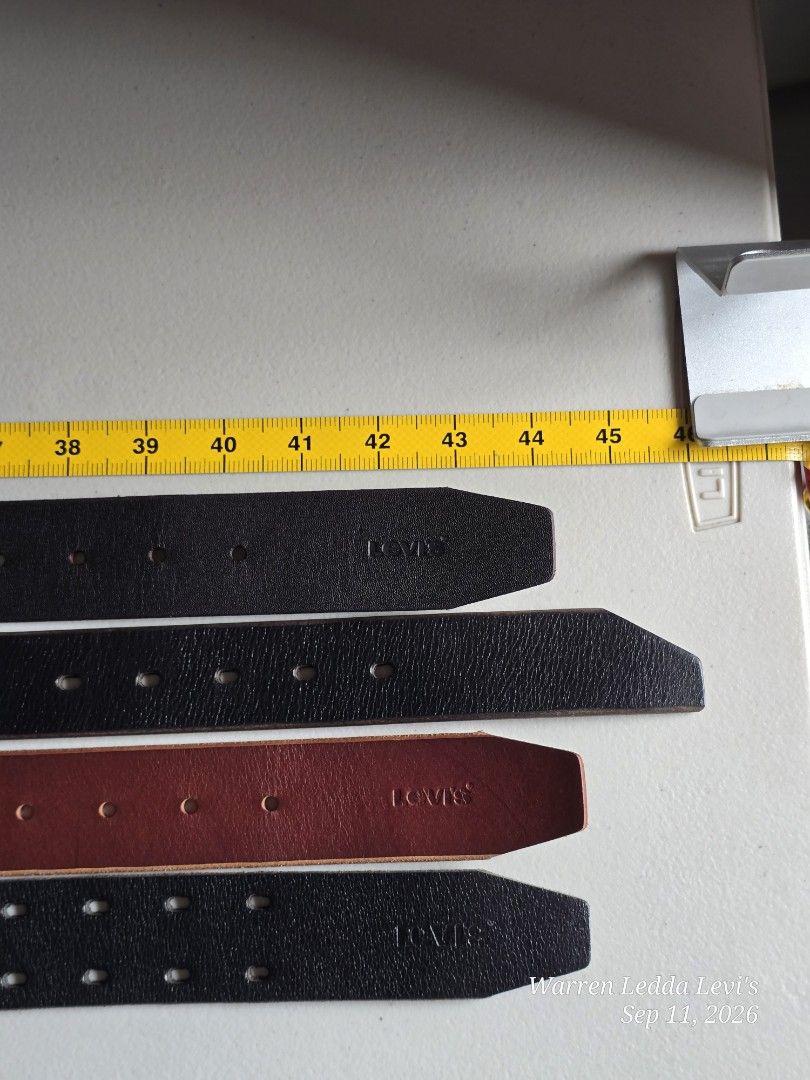 Levi's Leather Belts - Various Sizes and Colors (Category: Belts) located in Manila. Submitted by wd_closet (Listing ID 1462027080, Image 3). Description: - Authentic Levi's Leather Belts - Available Colors: 2 Black, 1 Brown, 1 Dark Brown - Sizes: 32-36 to 34-38 - Price Range: P1650 - P1750 - Condition: Brand new with original tags attached - Material: High-quality genuine leather.