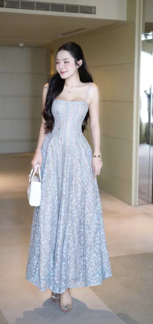 Light Blue Lace Spaghetti Strap Formal Dress (Category: Dresses) located in Marikina City. Submitted by ekarengkeng (Listing ID 1461799128, Image 1). Description: - Beautiful light blue lace dress - Spaghetti straps and fitted bodice - Flowy ankle-length skirt - Ideal for weddings, parties, and special occasions - Comes with a small white handbag - Includes sparkly heels - Worn only once.