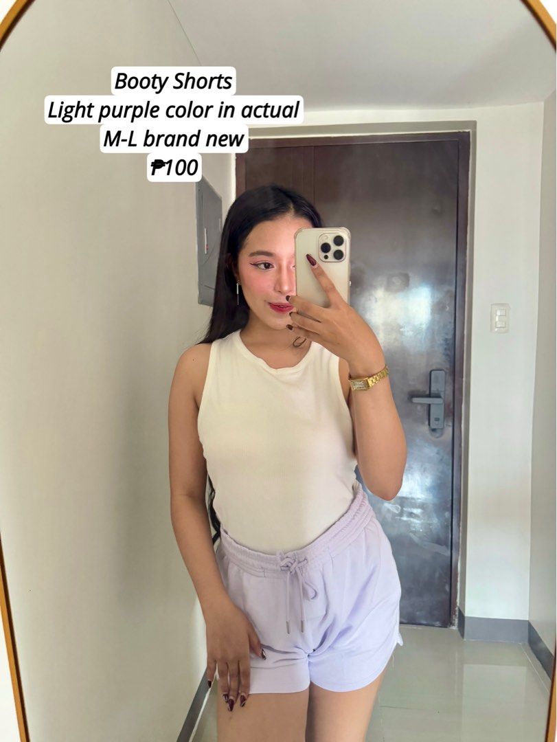 Light Purple Booty Shorts M-L (Category: Shorts) located in Quezon City. Submitted by ronavillezar (Listing ID 1461923179, Image 1). Description: - Light purple booty shorts - Size M-L - Comfortable and casual - Adjustable drawstring waist - Soft fabric - Ideal for lounging or quick errands.