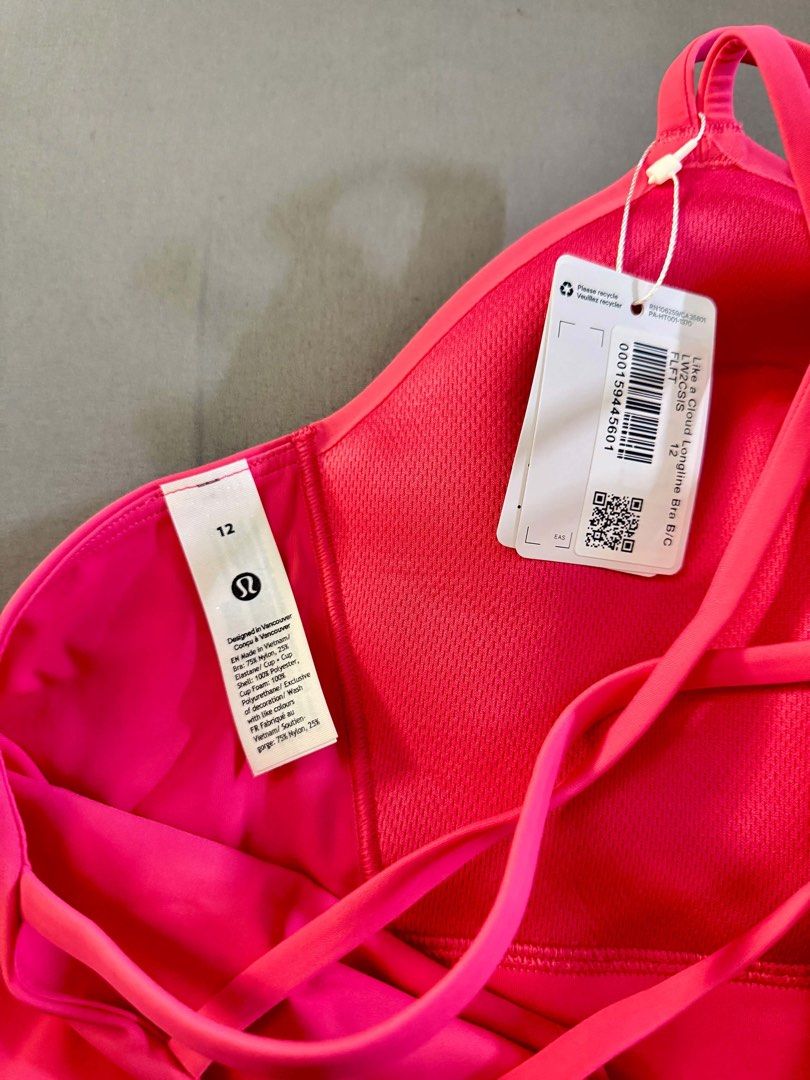 Lululemon Like a Cloud Longline Bra B/C Size 12 (Category: Activewear) located in Pasig City. Submitted by geezmeez (Listing ID 1461977681, Image 3). Description: - Brand: Lululemon - Style: Like a Cloud Longline Bra - Color: Bright Pink - Size: 12 (fits B/C cup) - Features: Strappy back design - Ideal for: Workouts, everyday wear - Benefits: Comfortable and supportive.