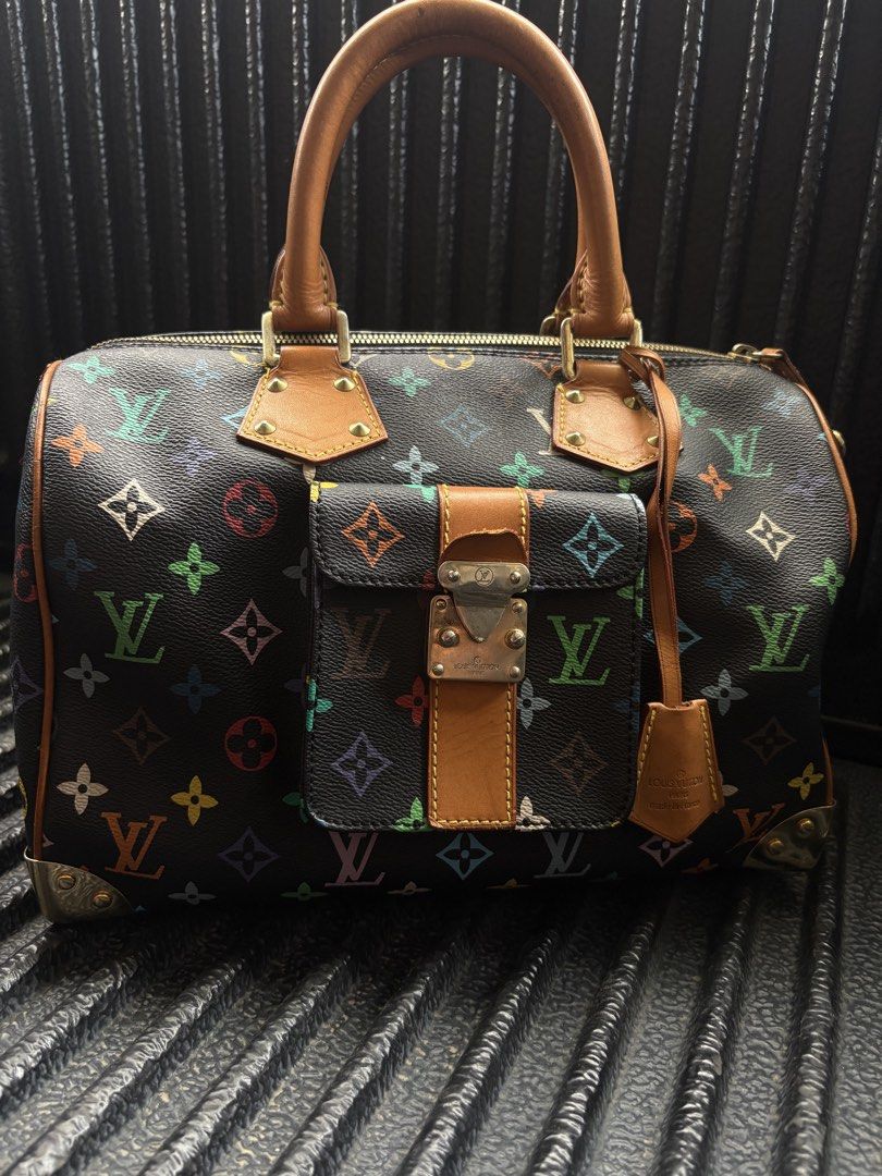 LV x Murakami Monogram Multicolor Speedy 30 (Noir / Black) (Category: Shoulder Bags) located in Batangas. Submitted by strtdcltrs (Listing ID 1461950741, Image 1). Description: Louis Vuitton x Takashi Murakami Monogram Multicolore Speedy 30 (Noir / Black) NGA Noir (Black) canvas with 33 vivid multi-colored LV monograms Coated Canvas body with natural Vachetta leather trim, handles, and pocket strap Polished and aged Gold-tone brass hardware, incl
